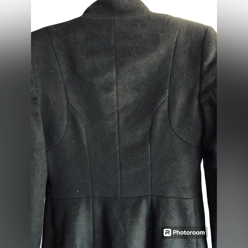 Ruffled Wool Black Pea Coat from MODA International